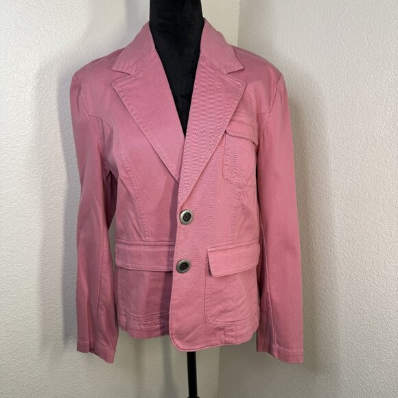 Pink Cotton Blend Womens Blazer Jacket By High Sierra Size L With Button Details - Picture 1 of 6